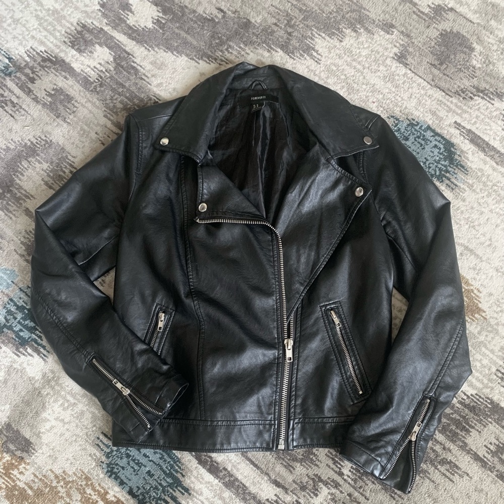 Faux leather jacket with zipper details